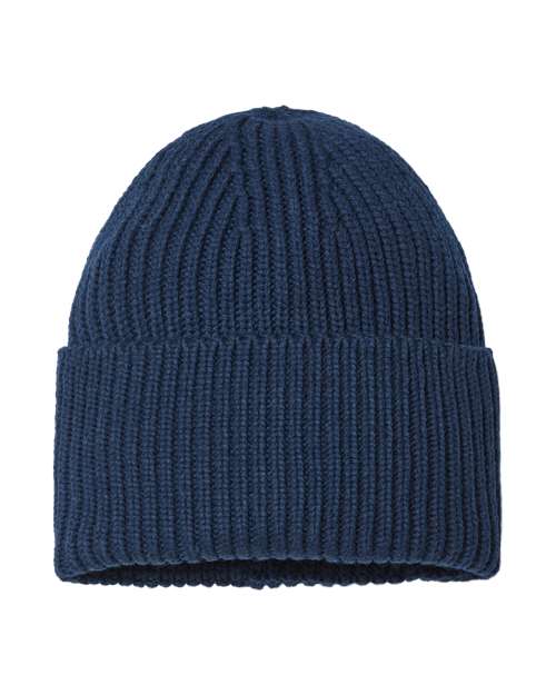 Atlantis Headwear Sustainable Chunky Rib Cuffed Beanie - Navy Front