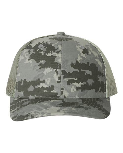 Richardson Printed Trucker Cap - Military Digital Camo/ Light Green Front
