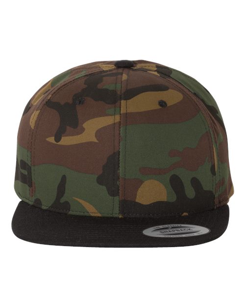 Premium Flat Bill Snapback Cap - Camo/ Black Front