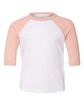 Toddler Three-Quarter Sleeve Baseball Tee - White/ Heather Peach Front