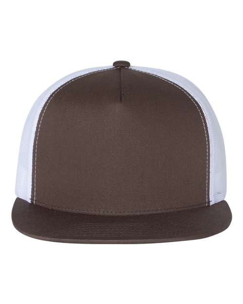 YP Classics Classic Five-Panel Trucker Cap - Brown/ White Front