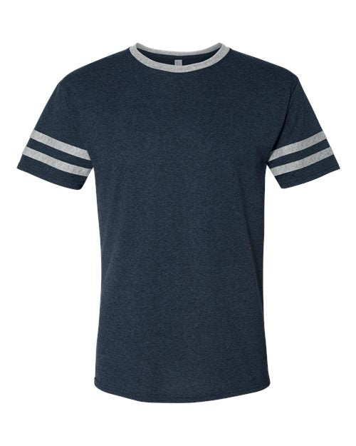 JERZEES Unisex Triblend Varsity Ringer T-Shirt - Indigo Heather/ Oxford Front