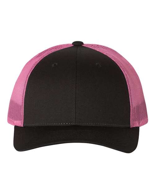 Richardson Low Pro Trucker Cap - Black/ Neon Pink Front