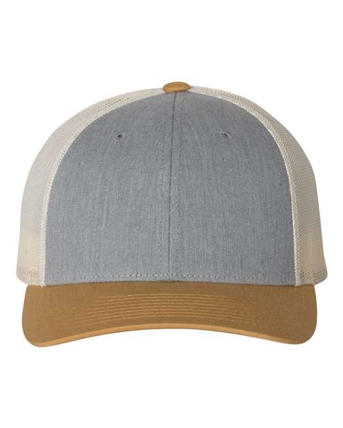 Richardson Low Pro Trucker Cap - Heather Grey/ Birch/ Amber Gold Front