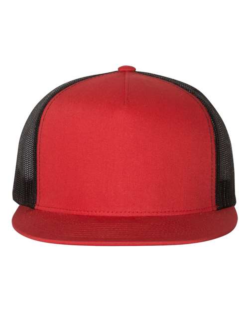 YP Classics Classic Five-Panel Trucker Cap - Red/ Black Front