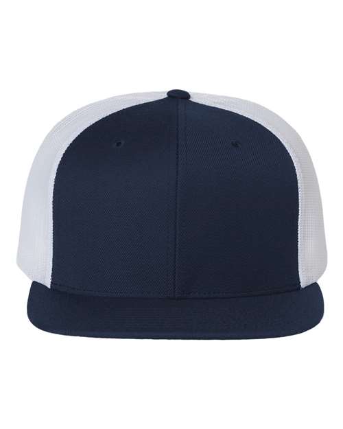 Richardson Wool Blend Flat Bill Trucker Cap - Navy/ White Front