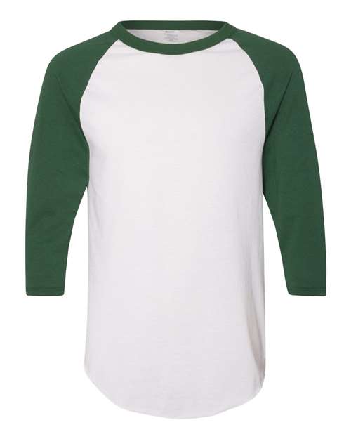 Augusta Sportswear Unisex Three-Quarter Raglan Sleeve Baseball Jersey T-Shirt - White/ Dark Green Front