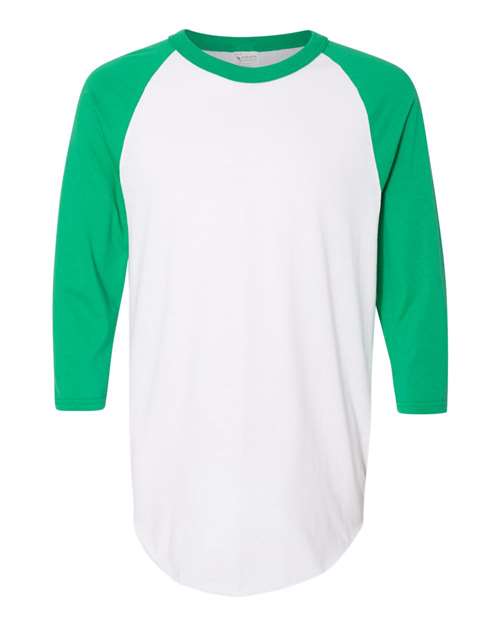 Augusta Sportswear Unisex Three-Quarter Raglan Sleeve Baseball Jersey T-Shirt - White/ Kelly Front