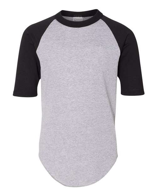 Augusta Sportswear Youth Three-Quarter Sleeve Baseball Jersey - Athletic Heather/ Black Front