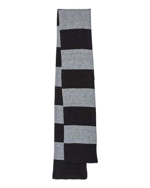 Sportsman Rugby-Striped Knit Scarf - Heather Black/ Heather Grey Front