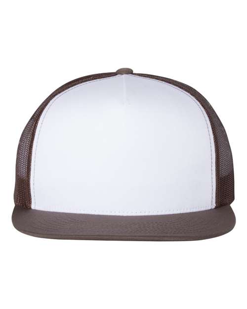 YP Classics Classic Five-Panel Trucker Cap - Brown/ White/ Brown Front