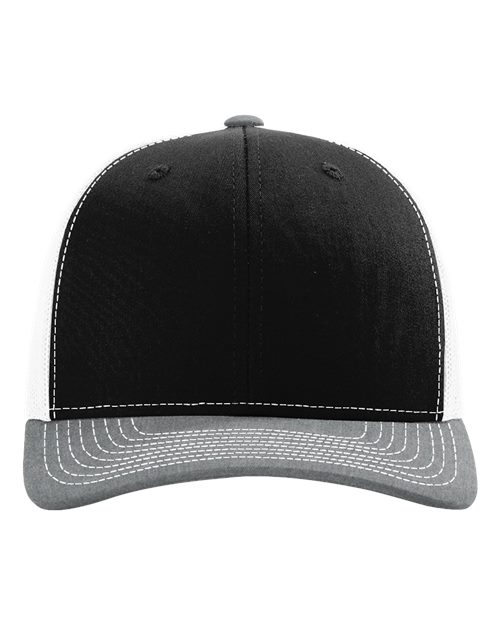 Richardson Snapback Trucker Cap - Black/ White/ Heather Grey Front