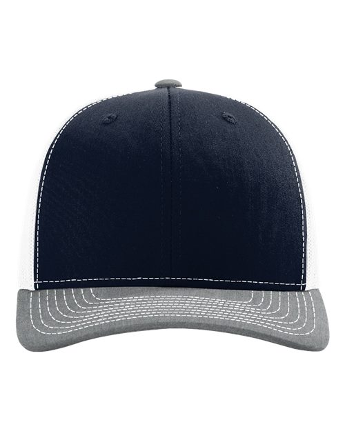 Richardson Snapback Trucker Cap - Navy/ White/ Heather Grey Front