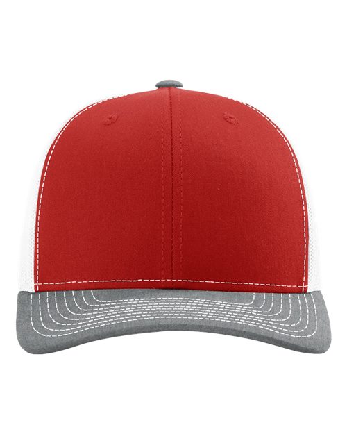 Richardson Snapback Trucker Cap - Red/ White/ Heather Grey Front
