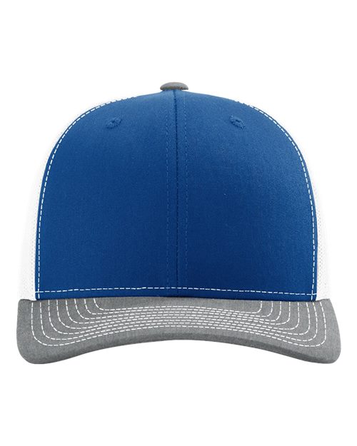 Richardson Snapback Trucker Cap - Royal/ White/ Heather Grey Front