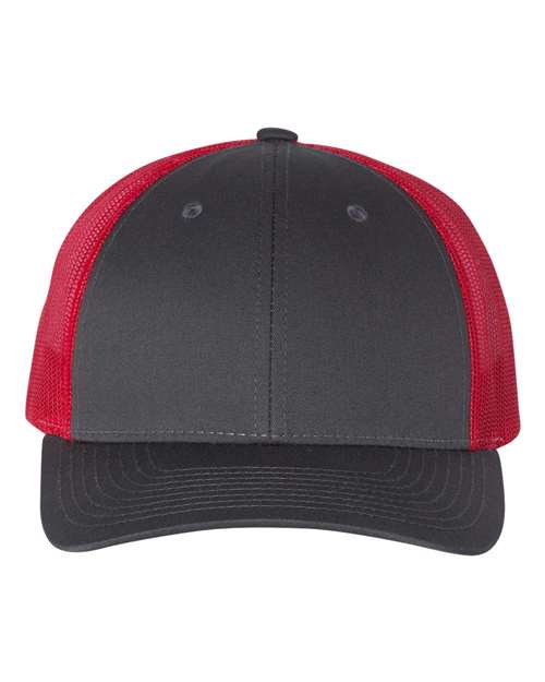 Richardson Low Pro Trucker Cap - Charcoal/ Red Front