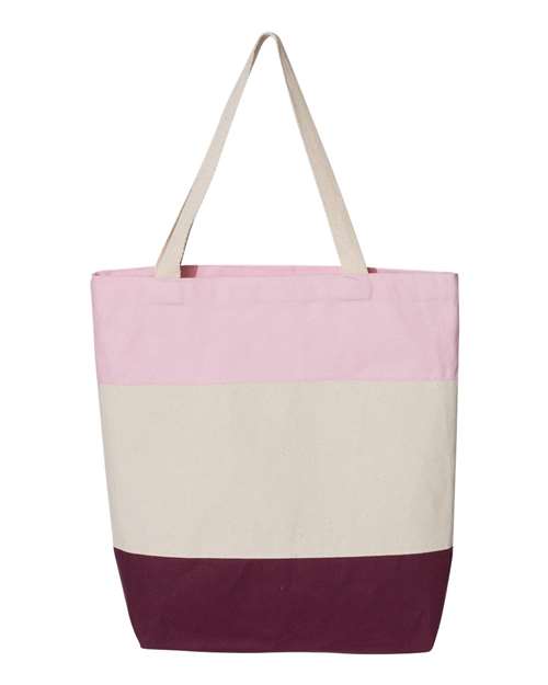 Q-Tees 11L Tri-Color Tote - Maroon/ Natural/ Light Pink Front