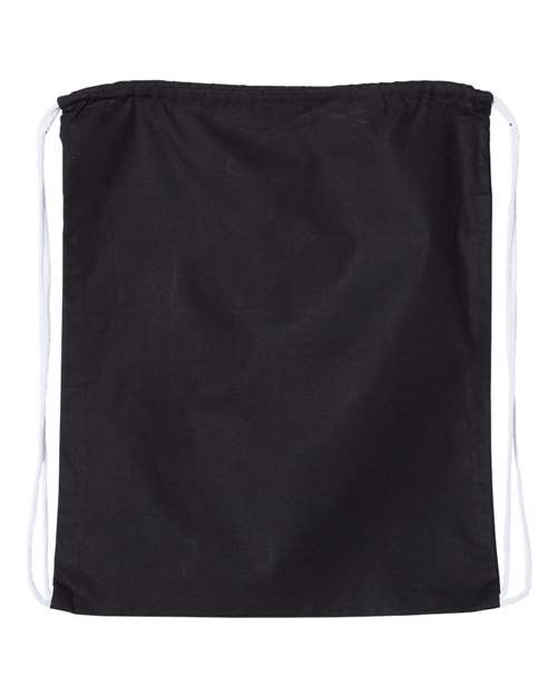Q-Tees Large Economical Cotton Drawstring Bag - Black Front