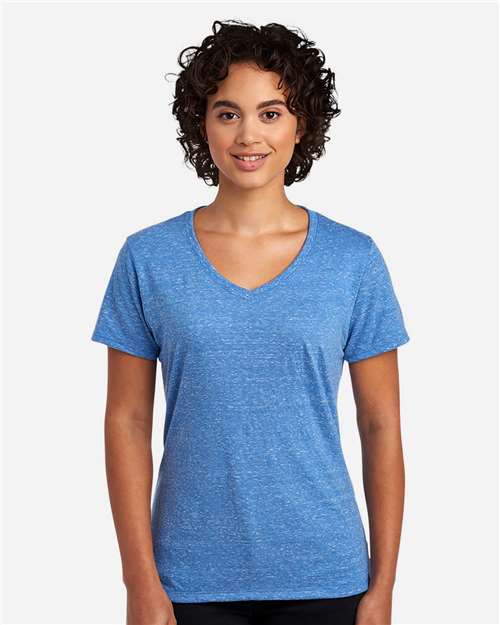 JERZEES Women's Snow Heather Jersey V-Neck T-Shirt - Model Front