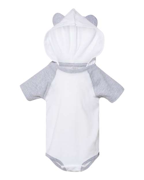 Rabbit Skins Infant Fine Jersey Raglan Bodysuit with Hood & Ears - Blended White/ Vintage Heather Front