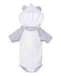 Rabbit Skins Infant Fine Jersey Raglan Bodysuit with Hood & Ears - Blended White/ Vintage Heather Front