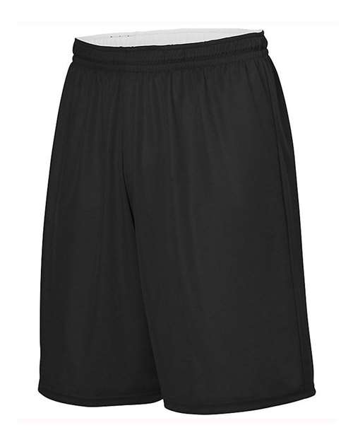Augusta Sportswear Youth Reversible Wicking Shorts - Black/ White Front