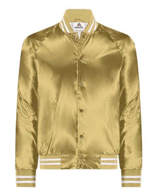 Augusta Sportswear Unisex Satin Baseball Jacket Striped Trim - Metallic Gold/ White Front