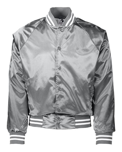 Augusta Sportswear Unisex Satin Baseball Jacket Striped Trim - Metallic Silver/ White Front