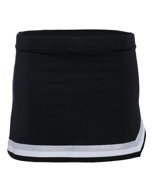 Augusta Sportswear Girls' Pike Cheer Skirt - Black/ White/ Metallic Silver Front