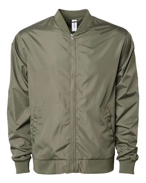 Independent Trading Co. Unisex Lightweight Bomber Jacket - Army Front