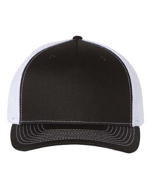 Richardson Five-Panel Trucker Cap - Black/ White Front