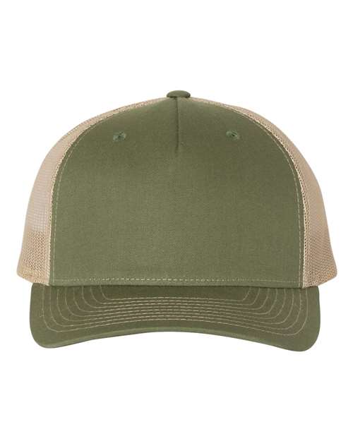 Richardson Five-Panel Trucker Cap - Army Olive Green/ Tan Front