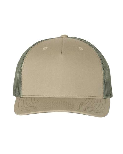 Richardson Five-Panel Trucker Cap - Pale Khaki/ Loden Green Front