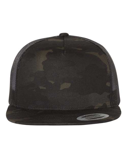 YP Classics Classic Five-Panel Trucker Cap - Multicam Black/ Black Front