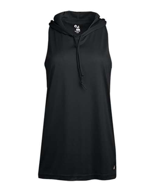 Badger Women's B-Core Racerback Hooded Tank Top - Black Front