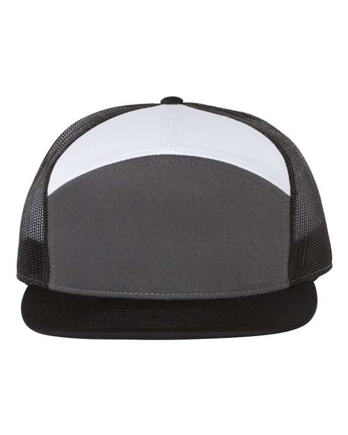 Richardson Seven-Panel Trucker Cap - Charcoal/ Black/ White Front