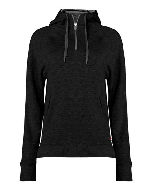 Badger Women's FitFlex French Terry Quarter-Zip Hooded Pullover - Black Front