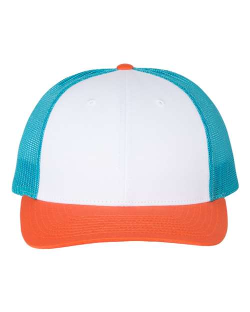 Richardson Low Pro Trucker Cap - White/ Blue Hawaiin/ Pale Orange Front