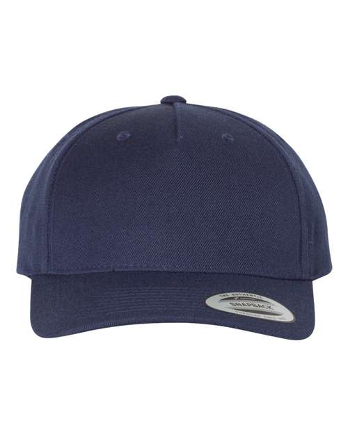 YP Classics Premium Five-Panel Curved Bill Snapback Cap - Navy Front