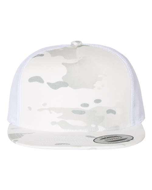 YP Classics Classic Five-Panel Trucker Cap - Multicam Alpine/ White Front