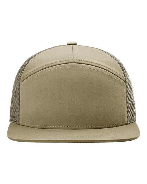 Richardson Seven-Panel Trucker Cap - Pale Khaki/ Loden Green Front