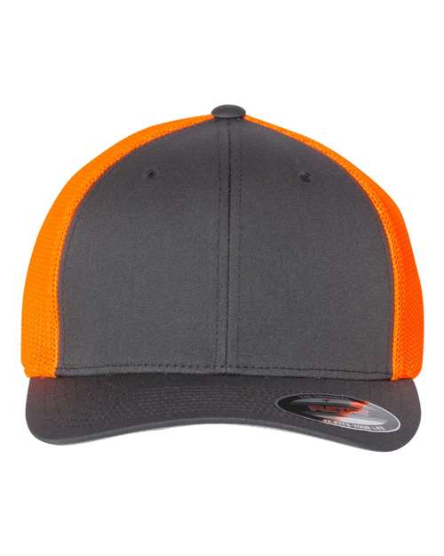 Flexfit Trucker Cap - Charcoal/ Neon Orange Front