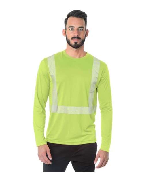 Bayside Unisex USA-Made Hi-Visibility Long Sleeve Performance T-Shirt - Segmented Tape - Lime Green Front