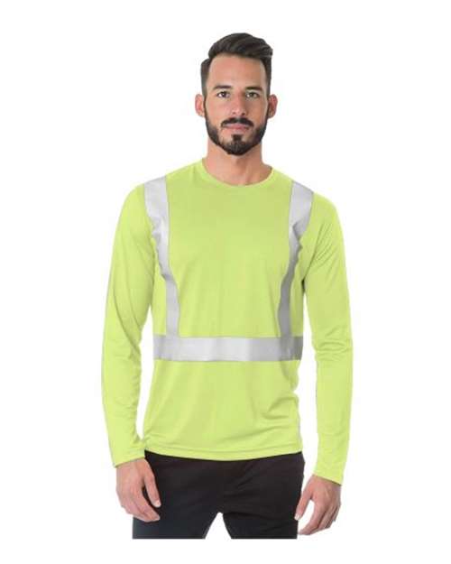 Bayside Men's USA-Made Hi-Visibility Long Sleeve Performance T-Shirt - Lime Green Front