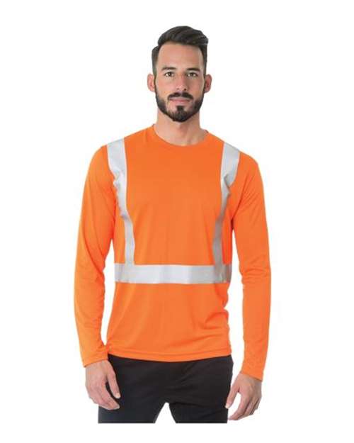 Bayside Unisex USA-Made Hi-Visibility Long Sleeve Performance T-Shirt - Orange Front