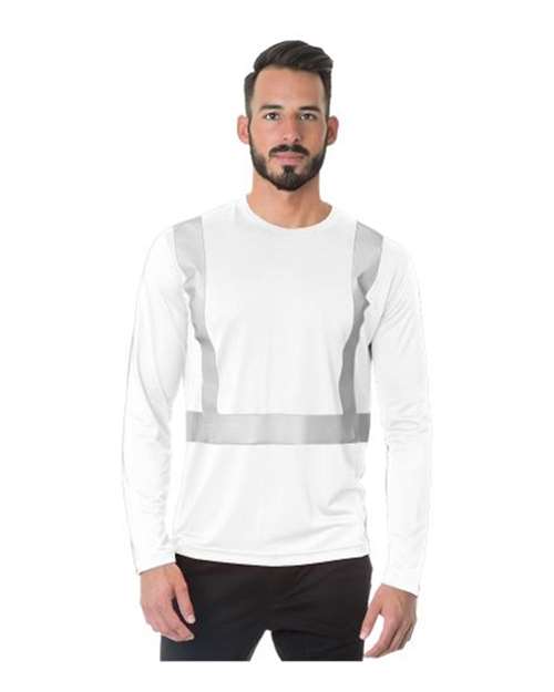 Bayside Unisex USA-Made Hi-Visibility Long Sleeve Performance T-Shirt - White Front