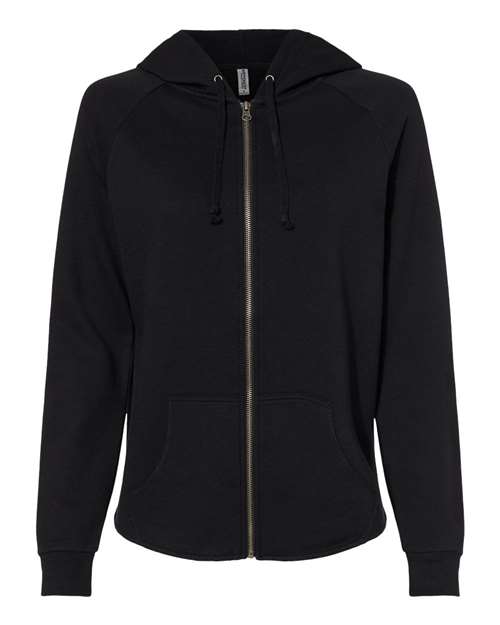 Independent Trading Co. Women's California Wave Wash Full-Zip Hooded Sweatshirt - Black Front