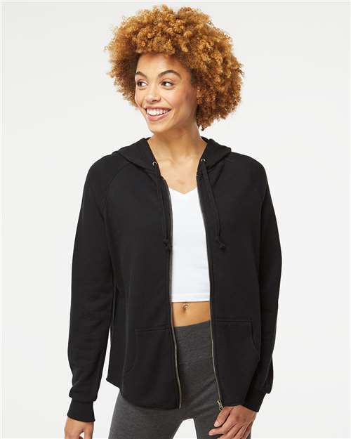 Independent Trading Co. Women's California Wave Wash Full-Zip Hooded Sweatshirt - Model Front
