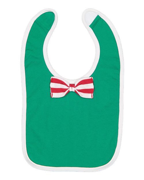 Rabbit Skins Infant Baby Rib Bow Tie Bib - Kelly/ White/ Red-White Stripe Front