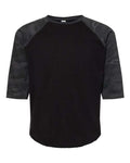 LAT Youth Baseball Fine Jersey Three-Quarter Sleeve Tee - Black/ Storm Camo Front